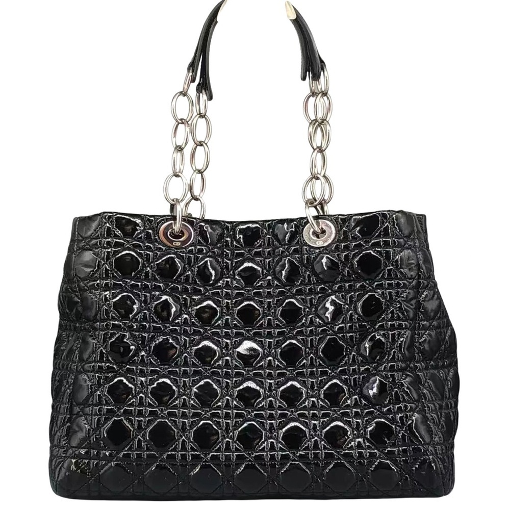 Dior 2012 Black Cannage Quilted Patent Leather Soft Medium Shopping Tote Bag - Picture 2 of 12